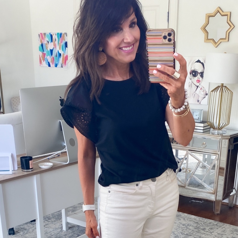 OLD NAVY Eyelet Flutter-Sleeve Jersey-Knit Top